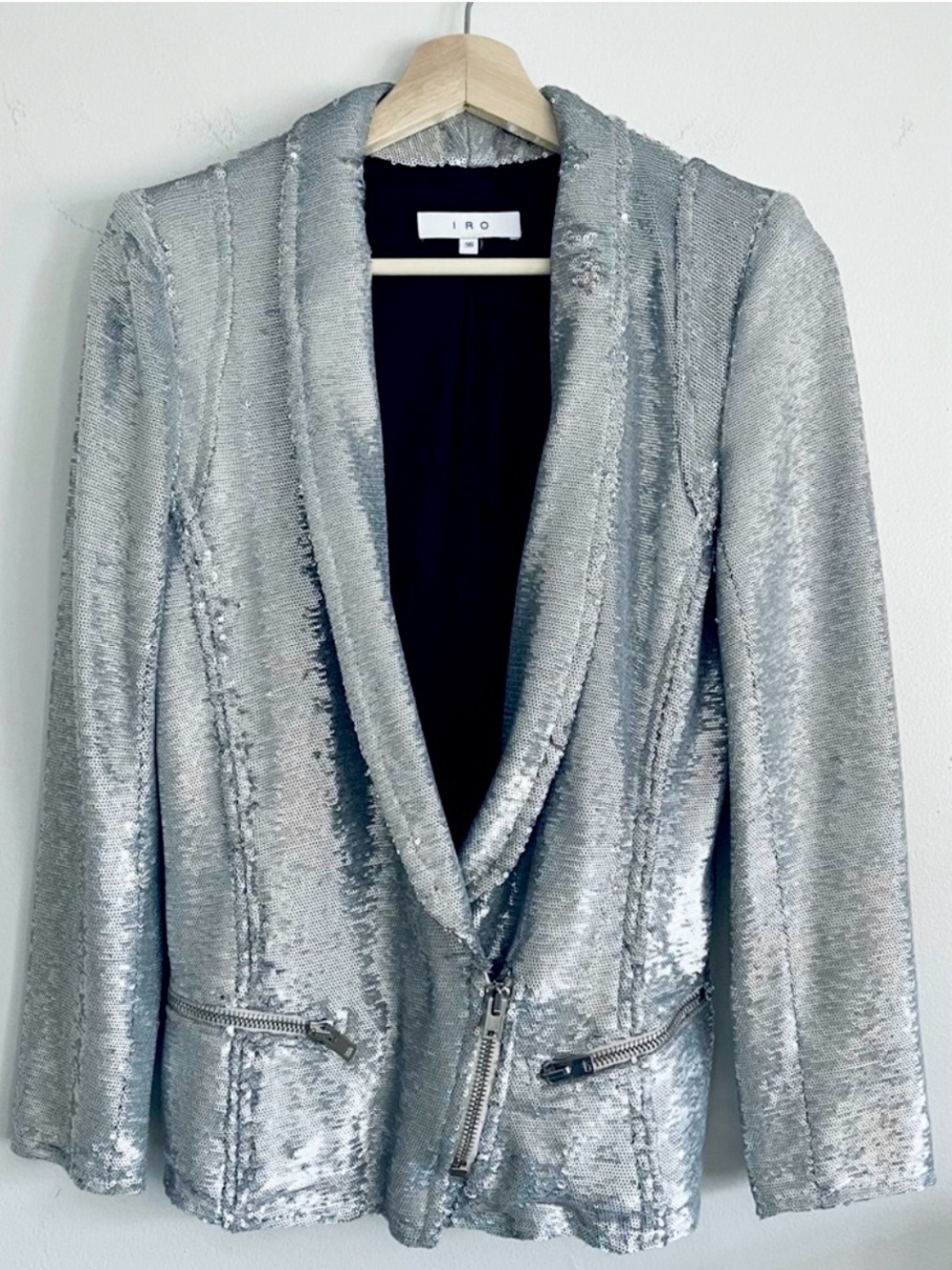 IRO Metallic Silver Sequin Embellished Hadley
Jacket Blazer In Size 36